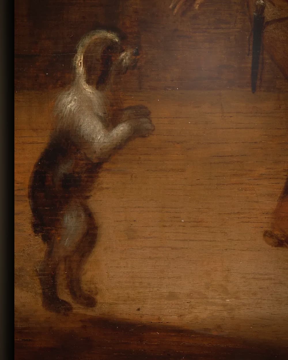 Materiaal en afwerking van Een man dansend met een hond in het wisselframe