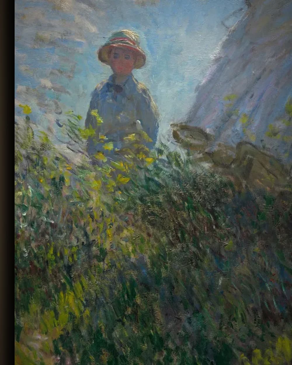 Materiaal en afwerking van Vrouw met parasol, Madame Monet en haar zoon in het wisselframe
