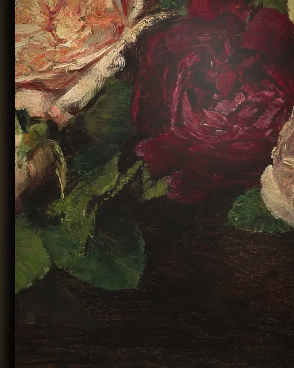 Materiaal en afwerking van Rozen uit Nice op een tafel in het wisselframe