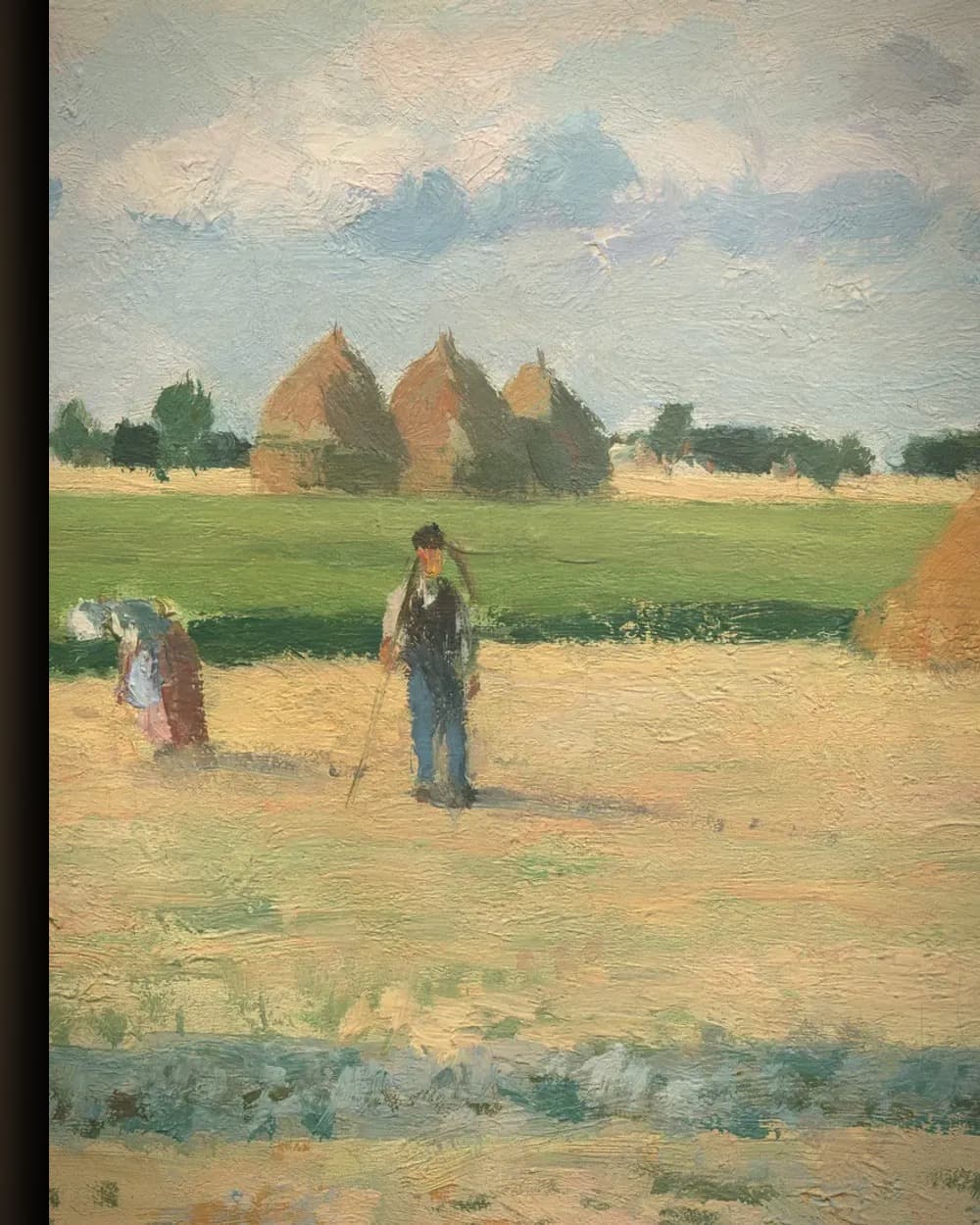Materiaal en afwerking van Open velden met hooibergen bij Pontoise in het wisselframe
