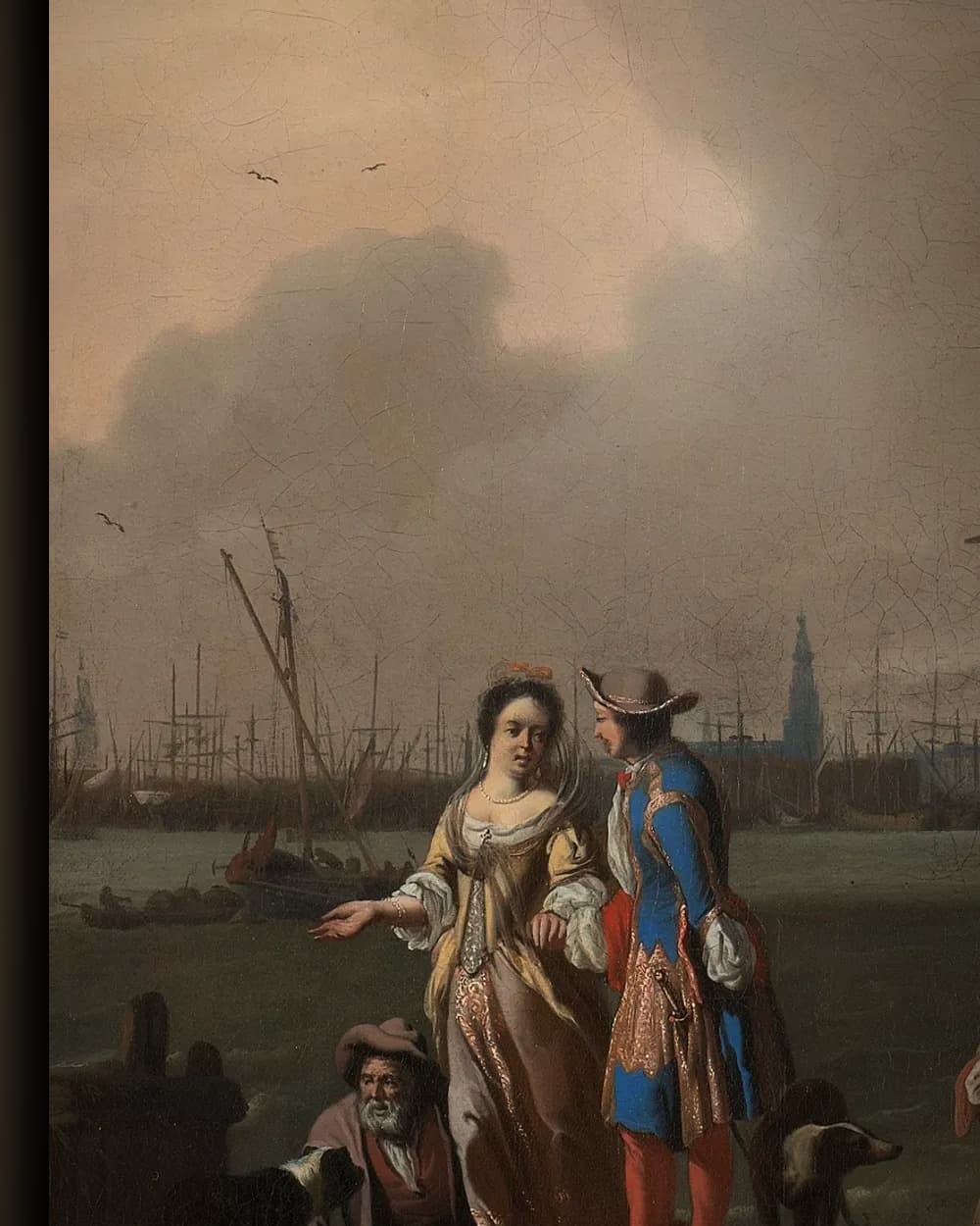 Materiaal en afwerking van Het IJ bij Amsterdam met het fregat De Ploeg in het wisselframe
