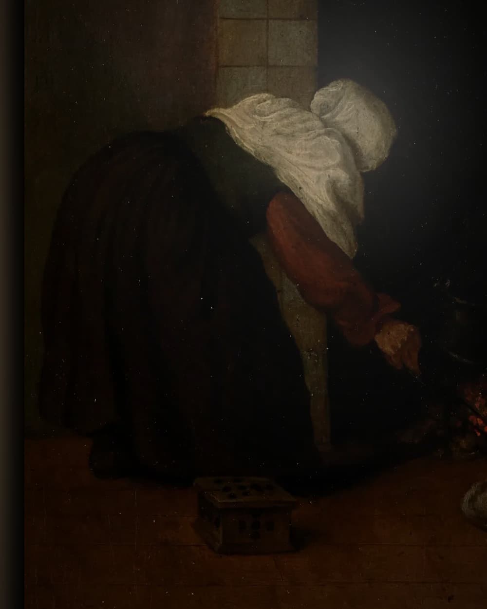 Materiaal en afwerking van Vrouw bij de schouw in het wisselframe