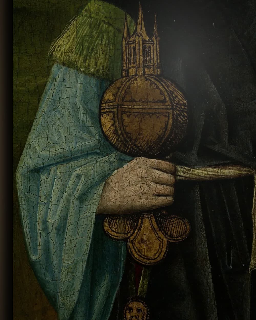 Materiaal en afwerking van Caspar of Melchior, een van de Drie Koningen in het wisselframe