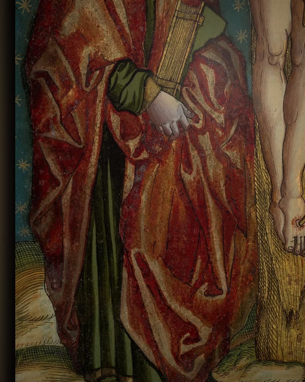 Materiaal en afwerking van Kruisiging van Jezus met Maria en Johannes in het wisselframe