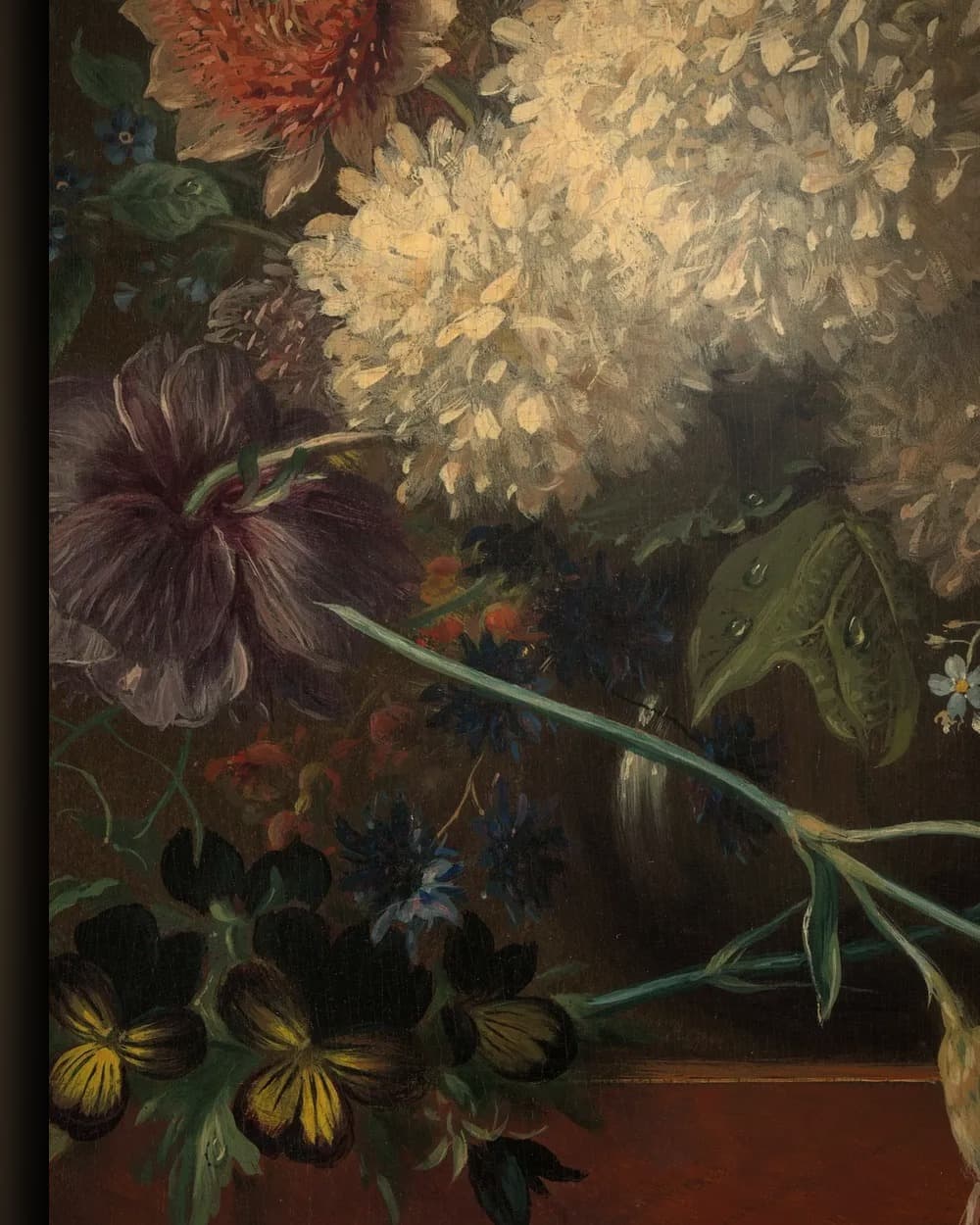 Materiaal en afwerking van Stilleven met bloemen in het wisselframe