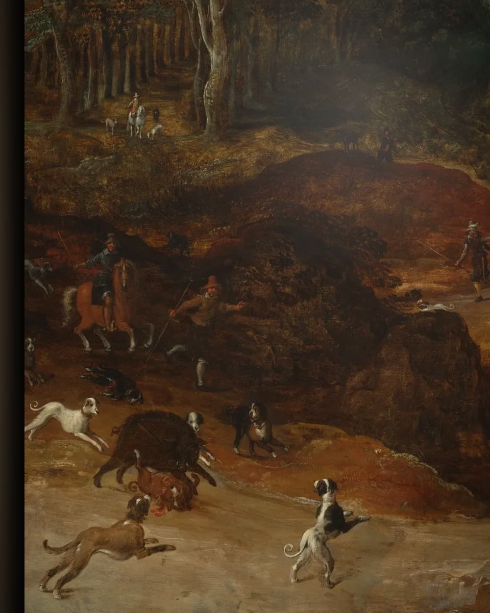 Materiaal en afwerking van Rivierlandschap met everzwijnjacht in het wisselframe