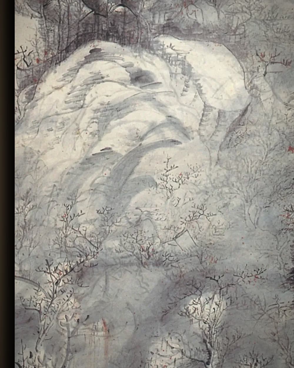 Materiaal en afwerking van Bevroren wolken, zeefsel van poedersneeuw in het wisselframe