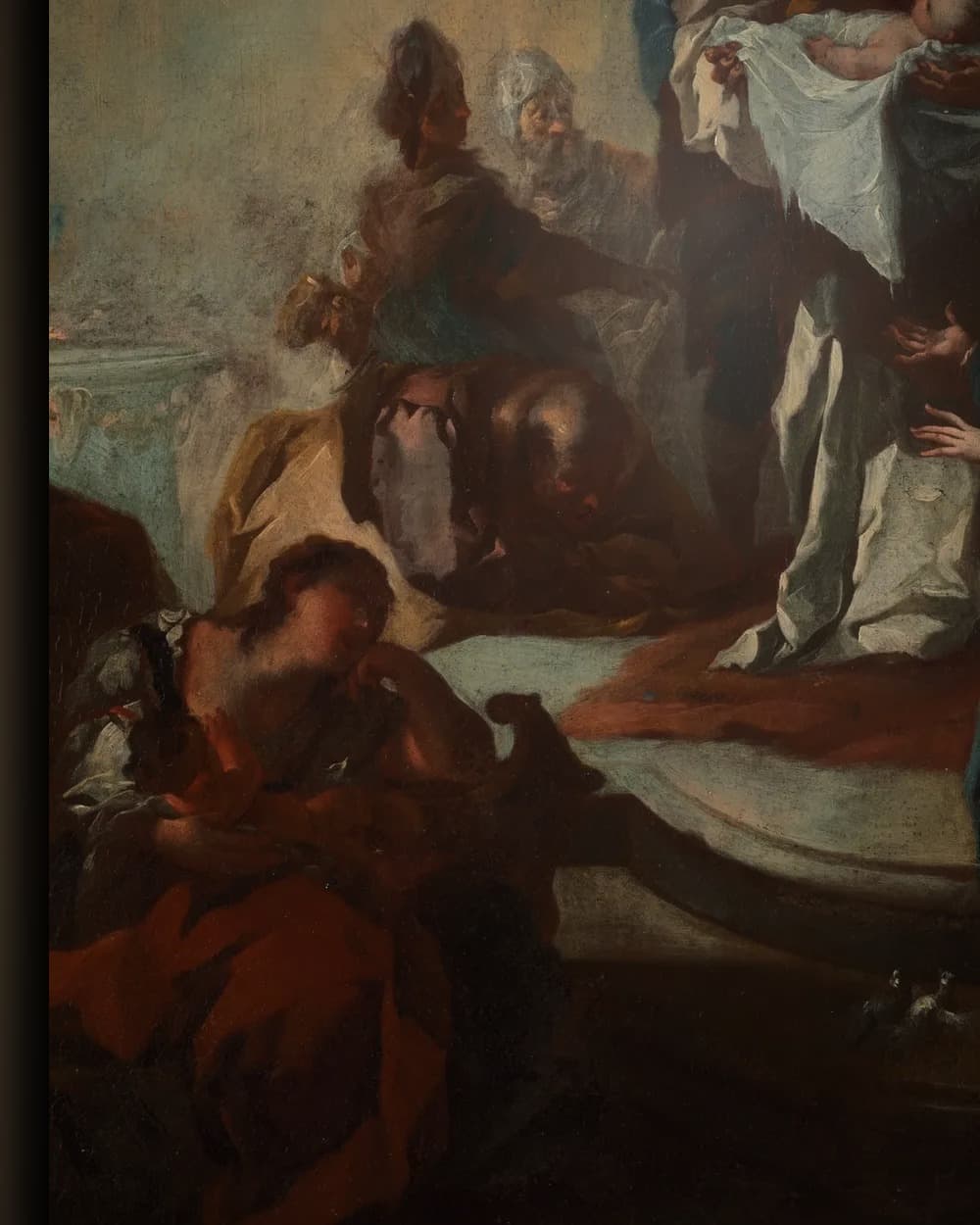 Materiaal en afwerking van Studie voor De opdracht van Christus in de tempel, voor de Sint-Ulrichkerk in Wenen in het wisselframe