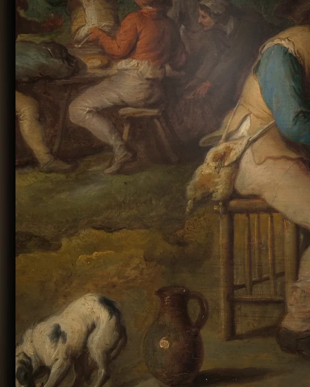 Materiaal en afwerking van Kaartende mannen die ruzie maken bij een herberg in het wisselframe