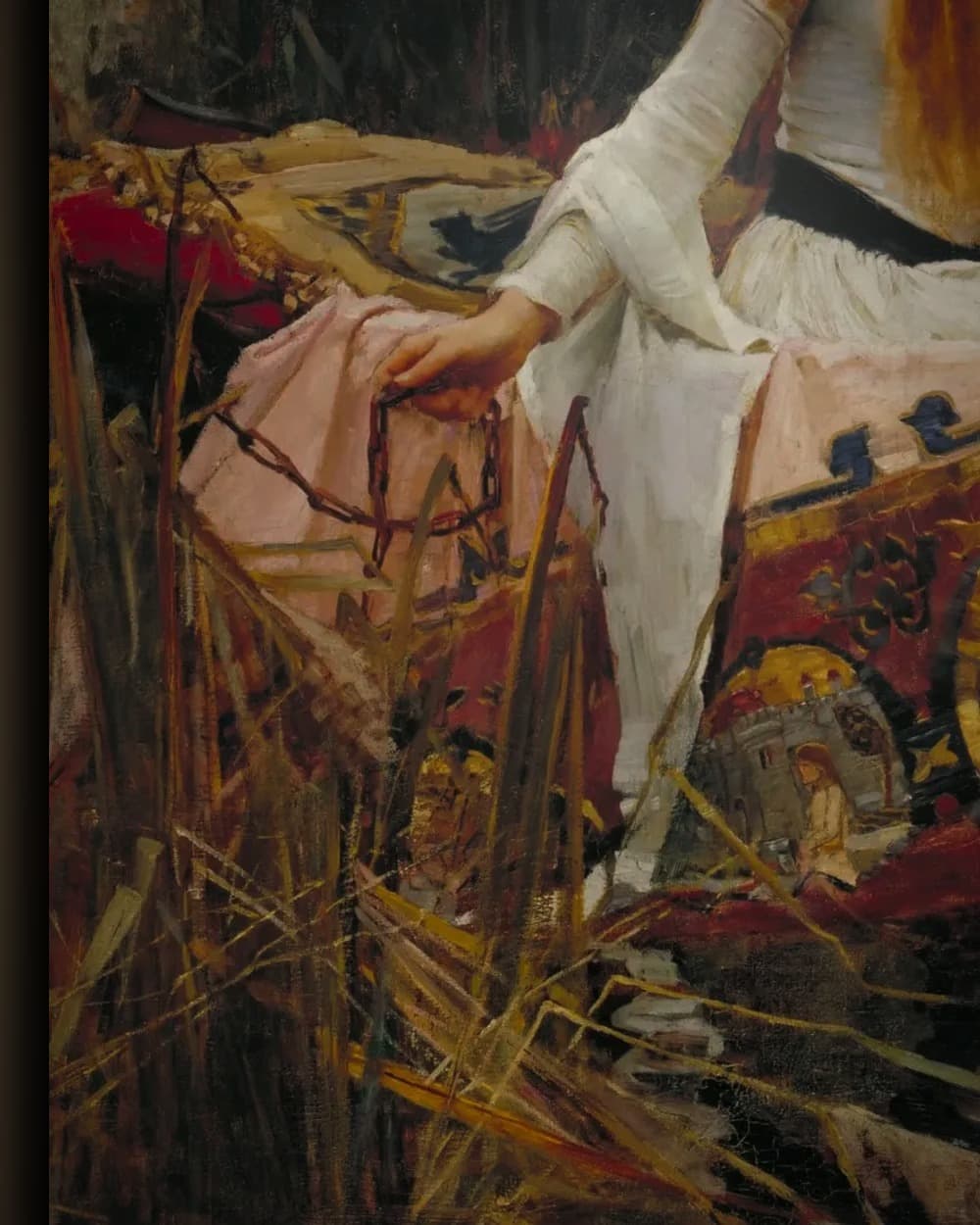 Materiaal en afwerking van The Lady of Shalott (1888) in het wisselframe
