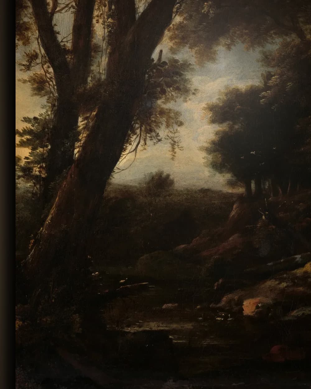 Materiaal en afwerking van Boslandschap met hut in het wisselframe