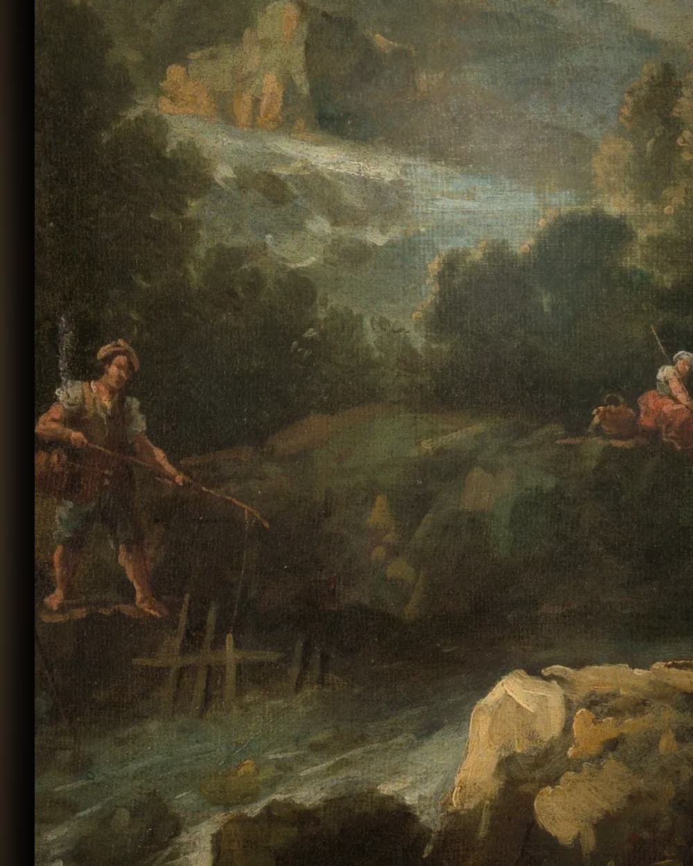 Materiaal en afwerking van Landschap met figuren in het wisselframe