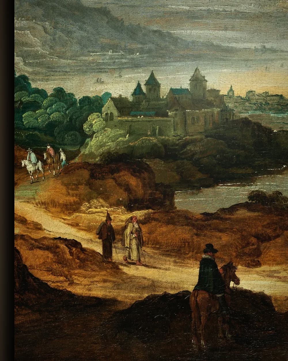 Materiaal en afwerking van Berglandschap met rivier en stad in het wisselframe