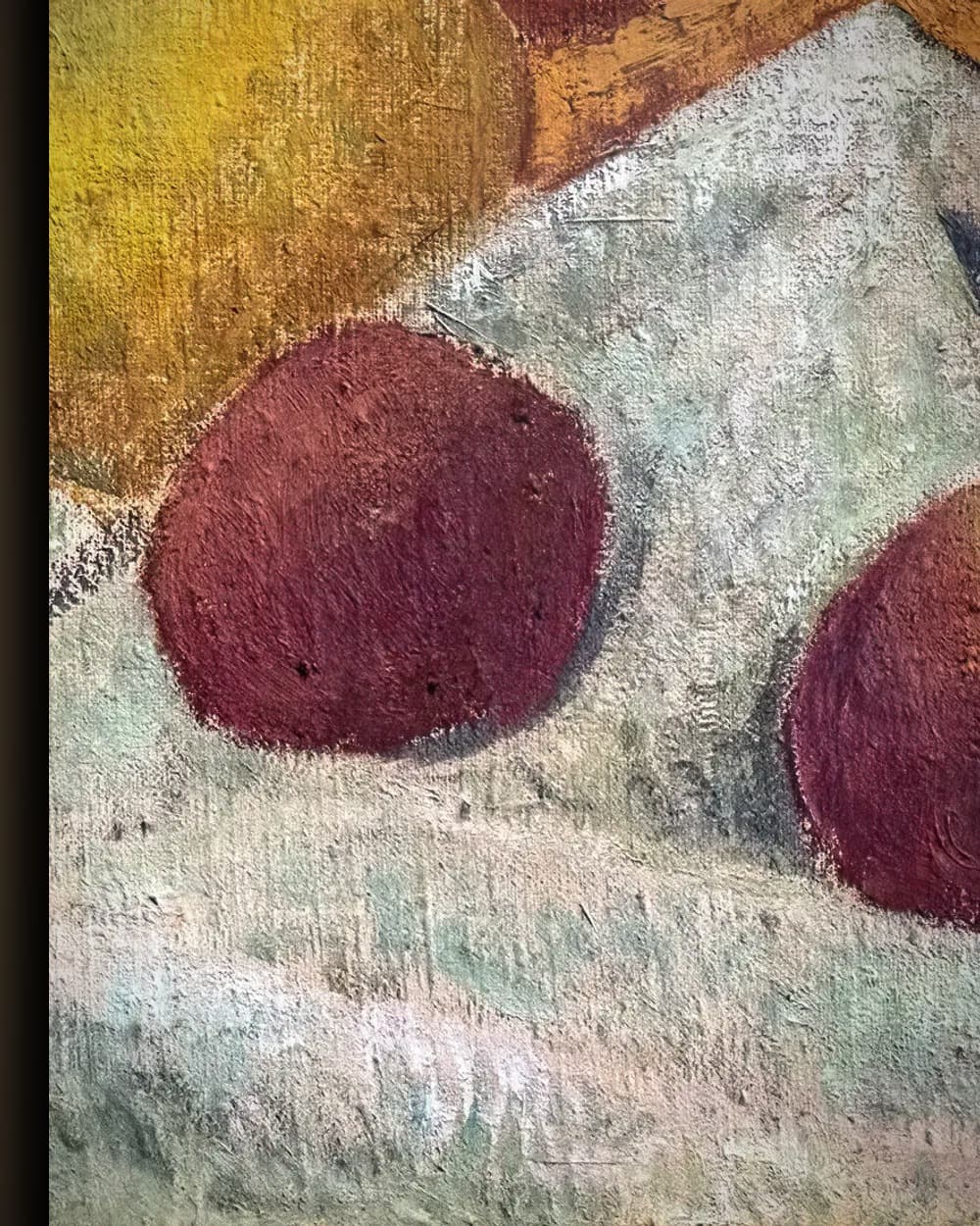 Materiaal en afwerking van Stilleven met fruit en kommen in het wisselframe