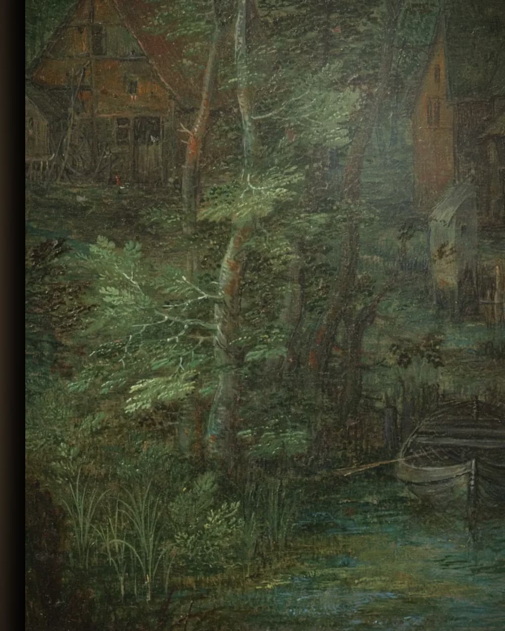 Materiaal en afwerking van Gezicht op een dorp aan een rivier in het wisselframe