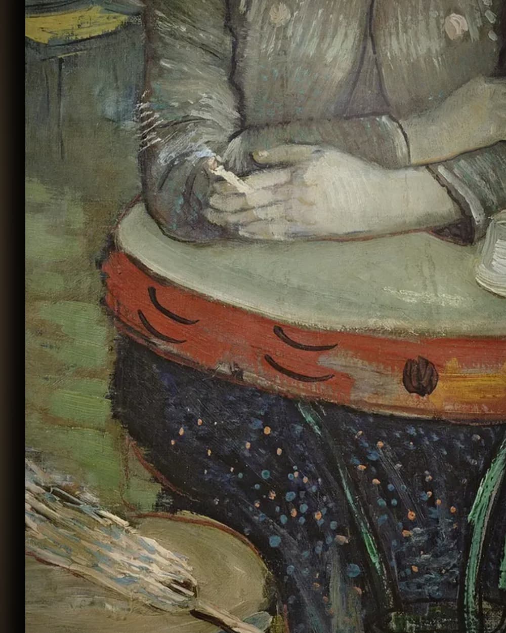 Materiaal en afwerking van In het café: Agostina Segatori in Le Tambourin in het wisselframe