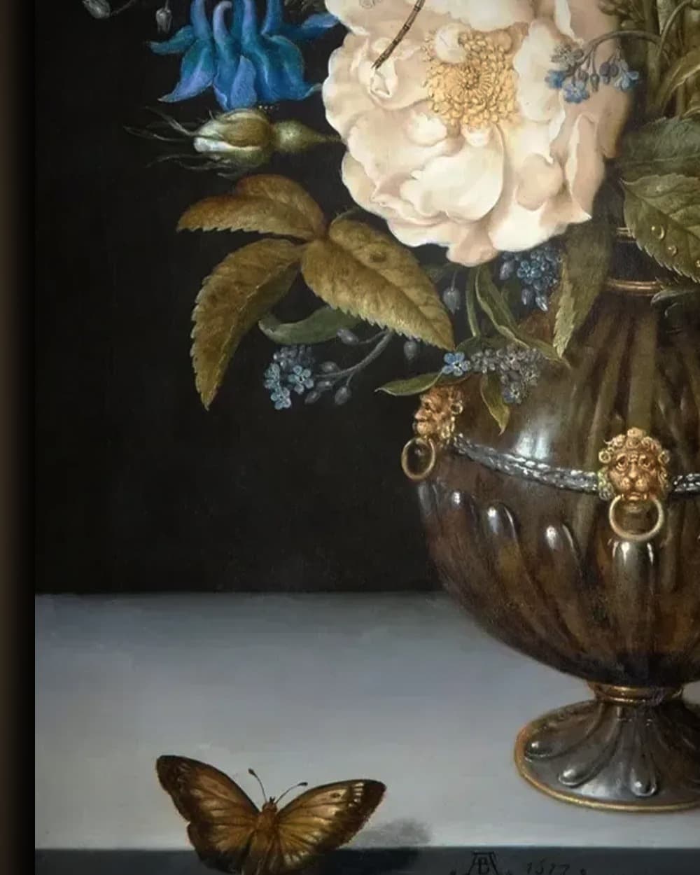 Materiaal en afwerking van Bloemstilleven met tulpen in het wisselframe