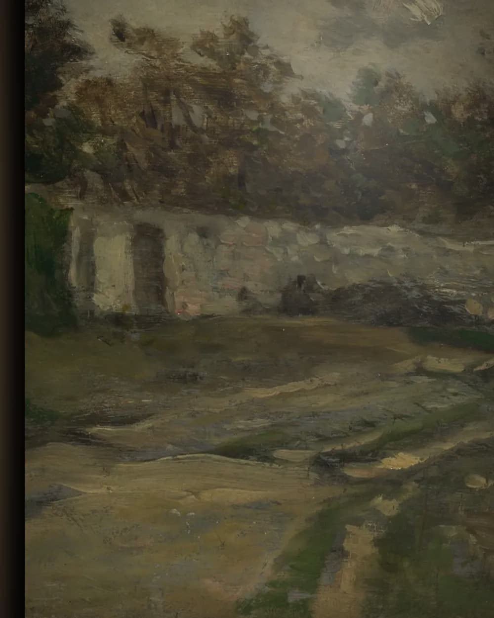 Materiaal en afwerking van Landweg onder bewolkte hemel in het wisselframe