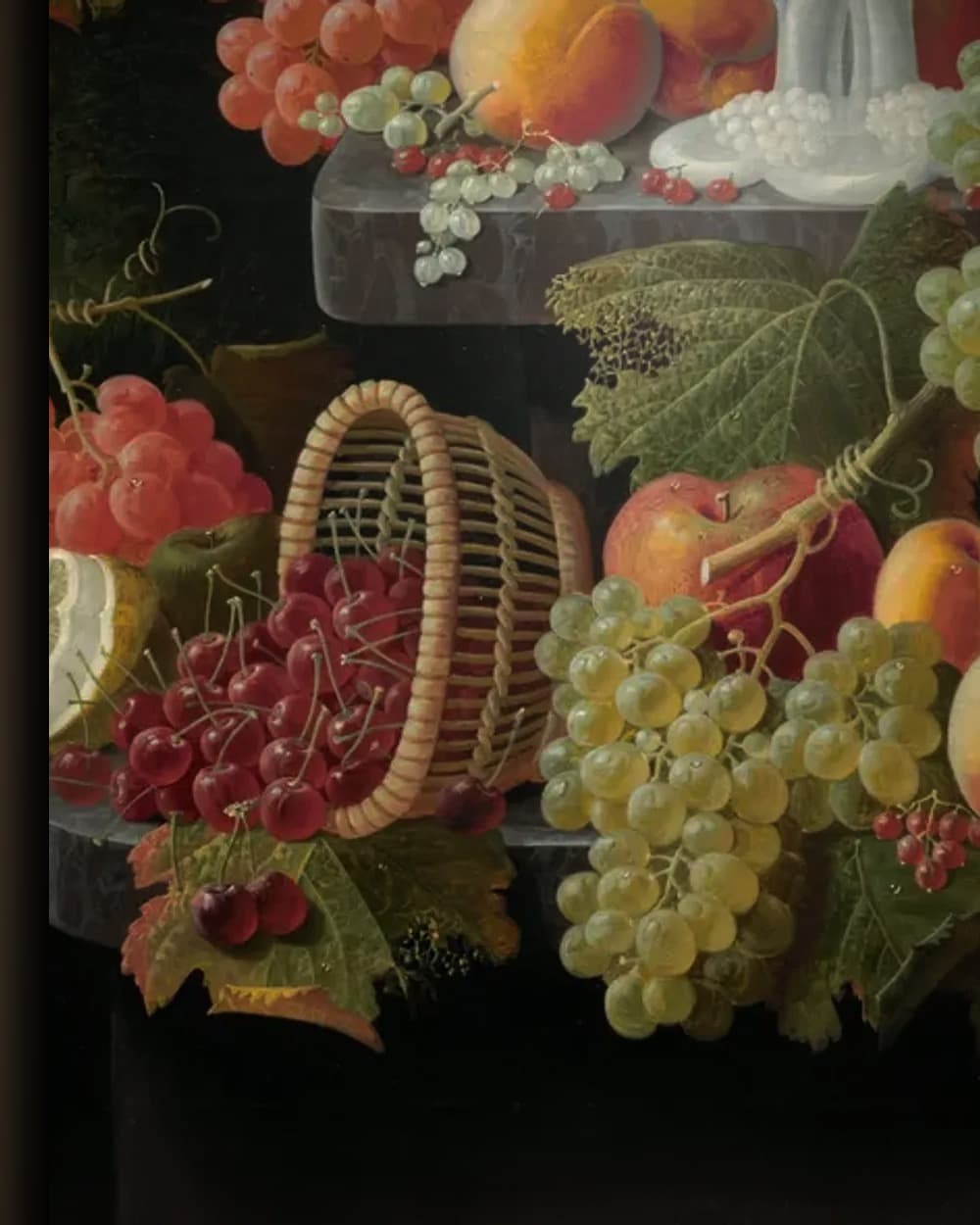 Materiaal en afwerking van Stilleven met fruit en avondrood in het wisselframe