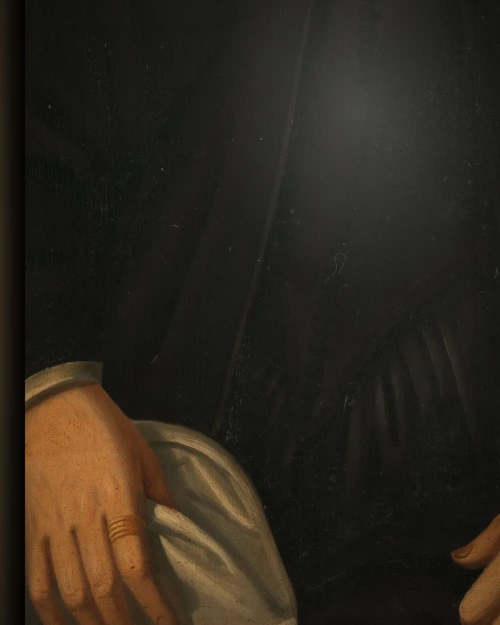 Materiaal en afwerking van Portret van een oude vrouw uit de familie Haling in het wisselframe