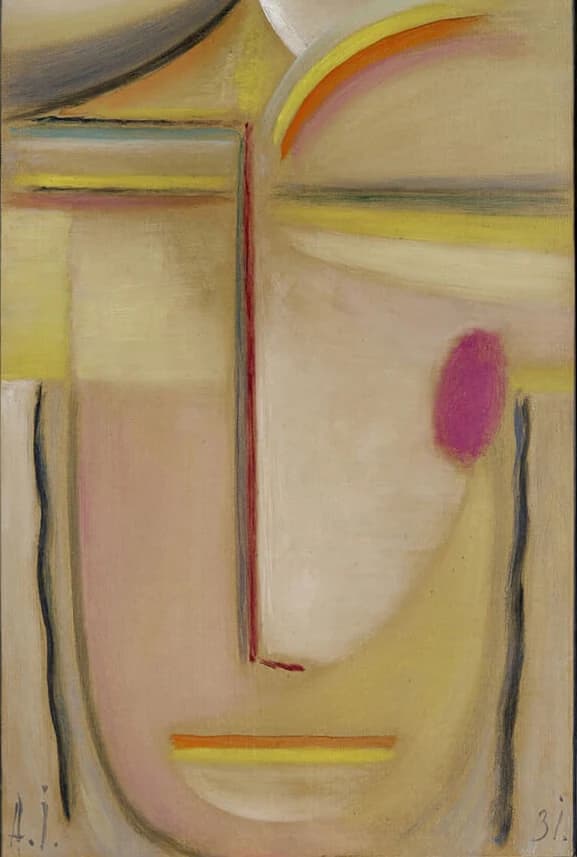 Abstract hoofd, goud en roze – Alexej von Jawlensky