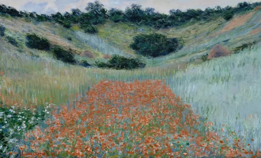 Klaprozen Veld in een Vallei bij Giverny – Claude Monet