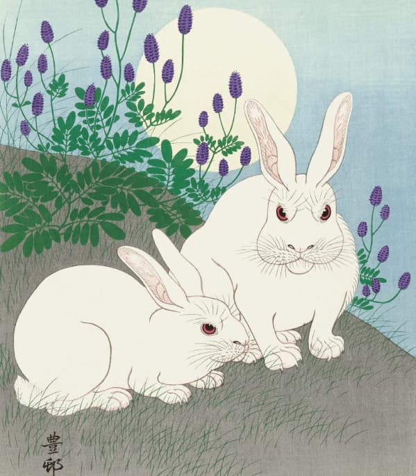 Konijnen bij volle maan – Ohara Koson
