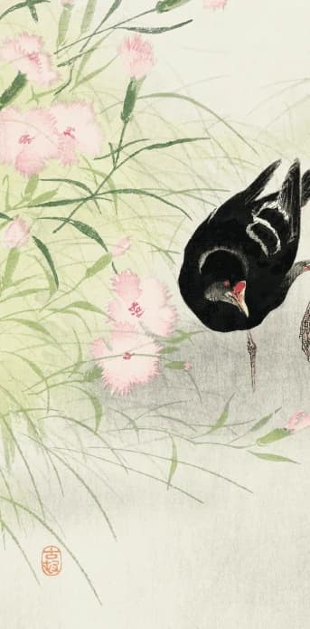 Waterhoen bij Bloeiende Plant – Ohara Koson