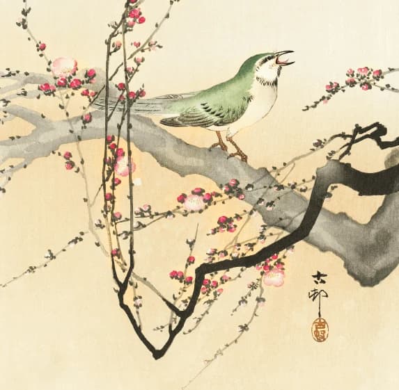 Zangvogel en Pruimenbloesem – Ohara Koson