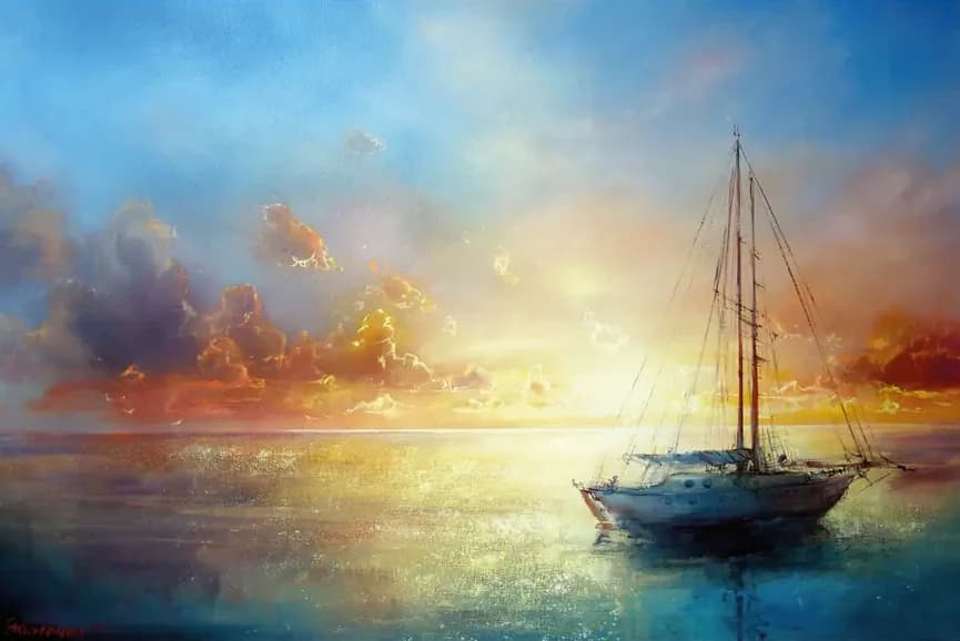 Zeilboot in een serene Zonsondergang
