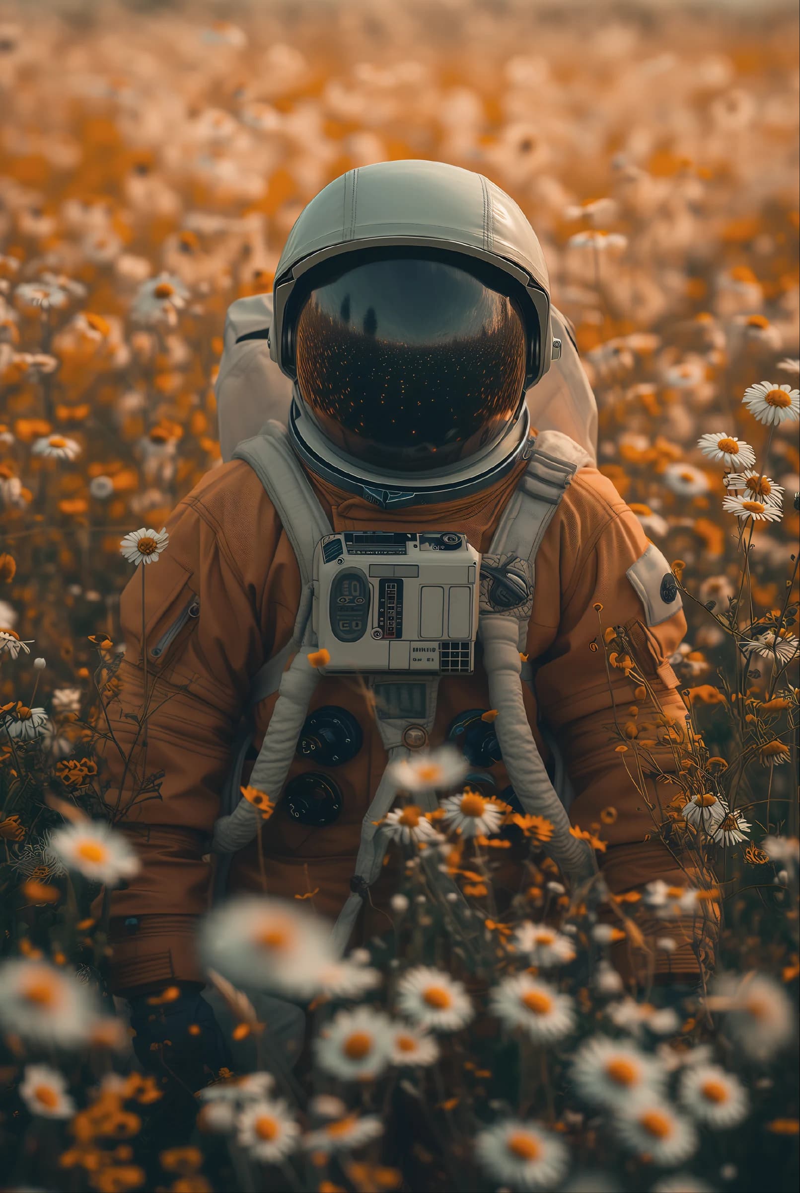 Astronaut in een Veld van Madeliefjes