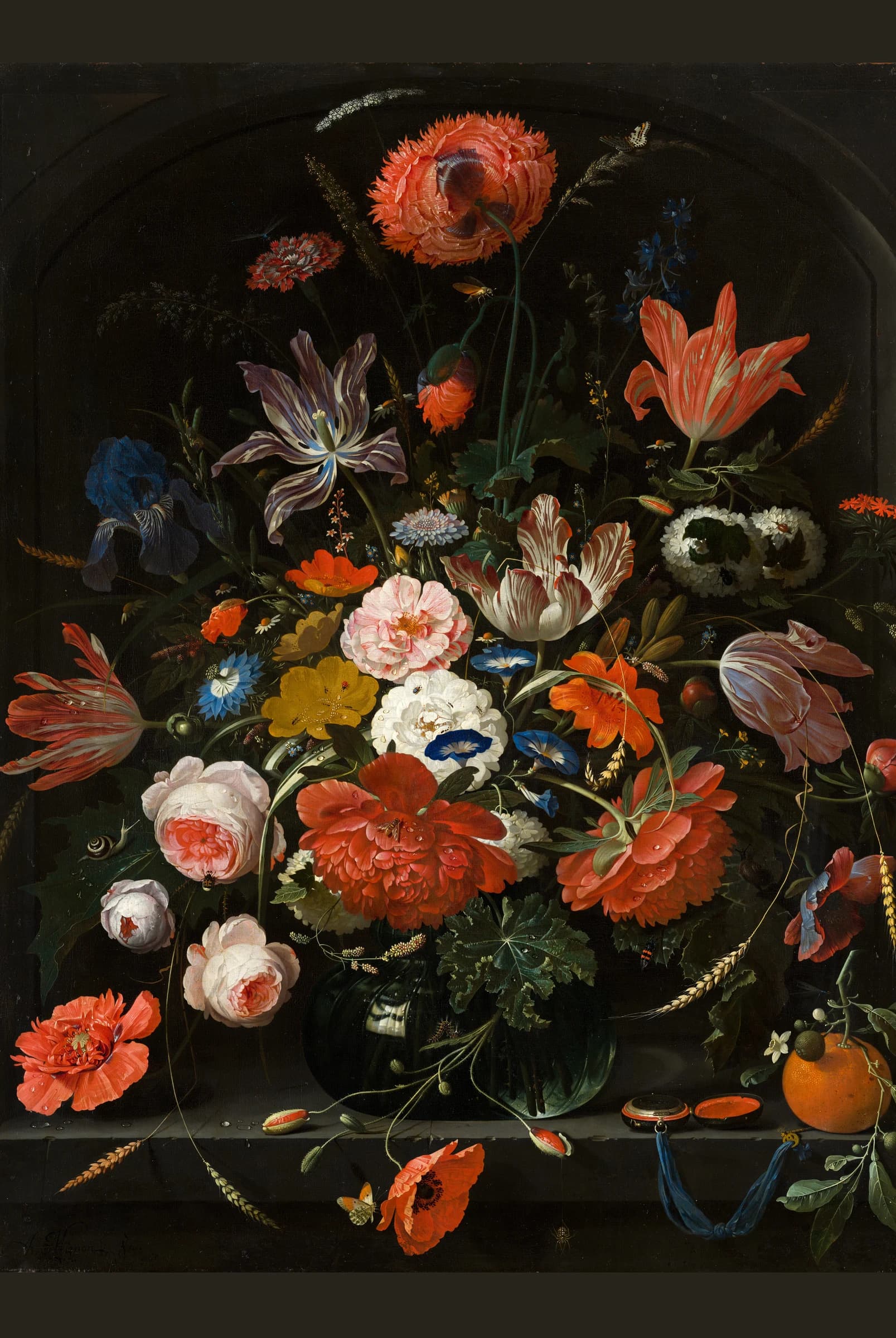 Bloemen in een glazen vaas – Abraham Mignon