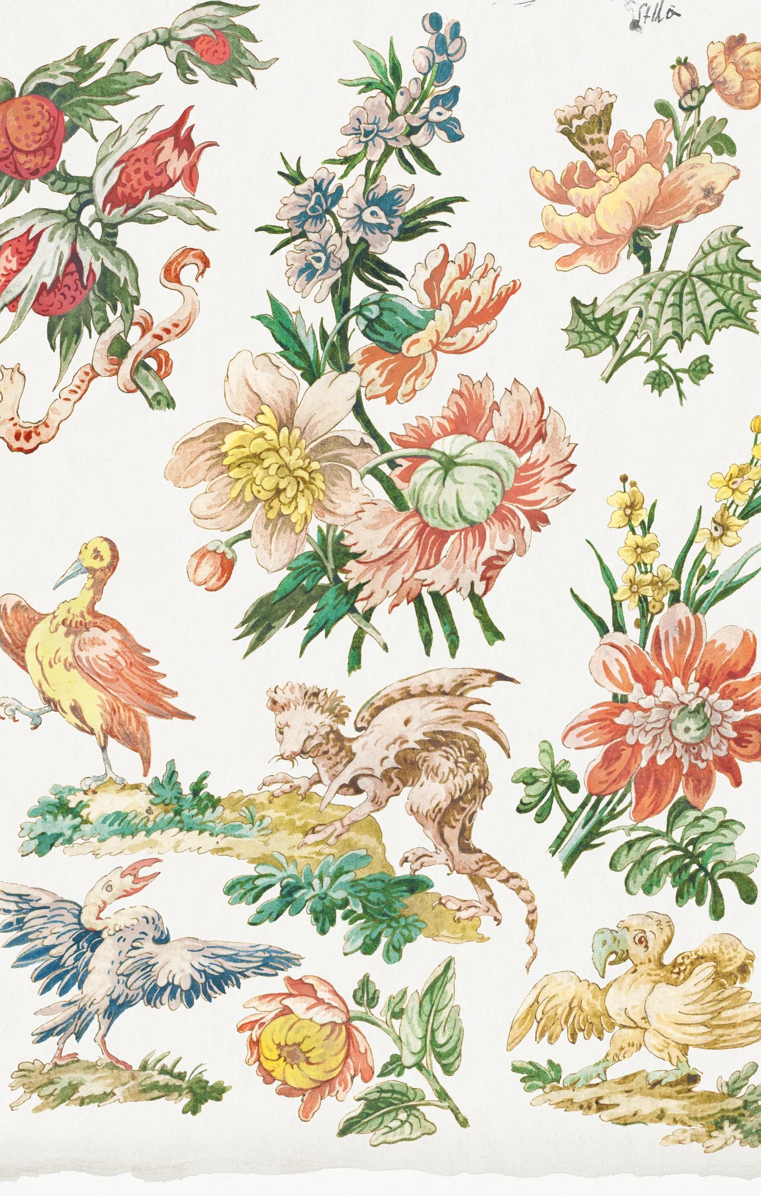 Bloemenontwerp met vogels
