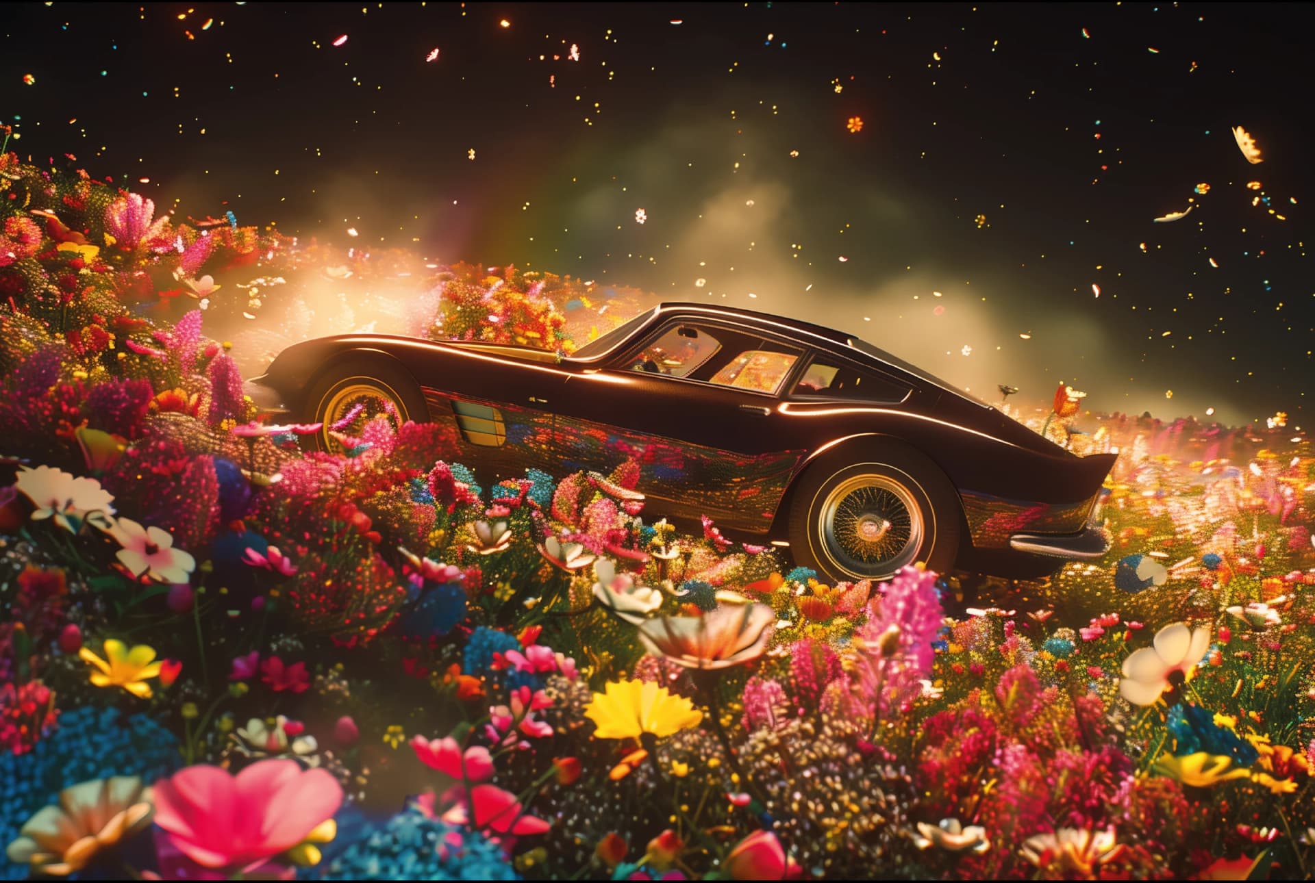Auto en bloemen
