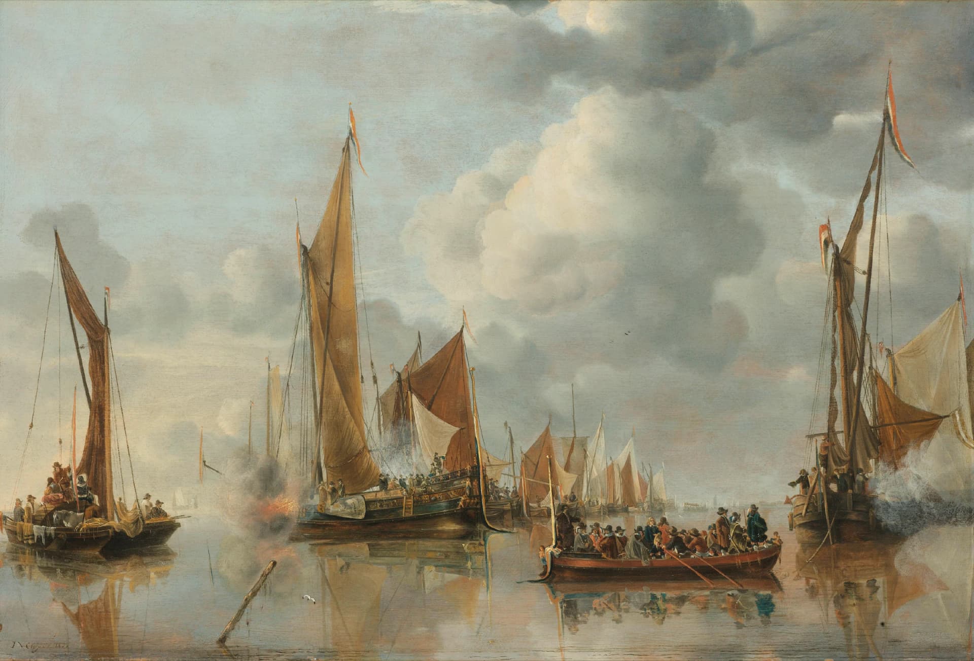 De begroeting van de regeringssloep door de binnenvloot – Jan van de Cappelle