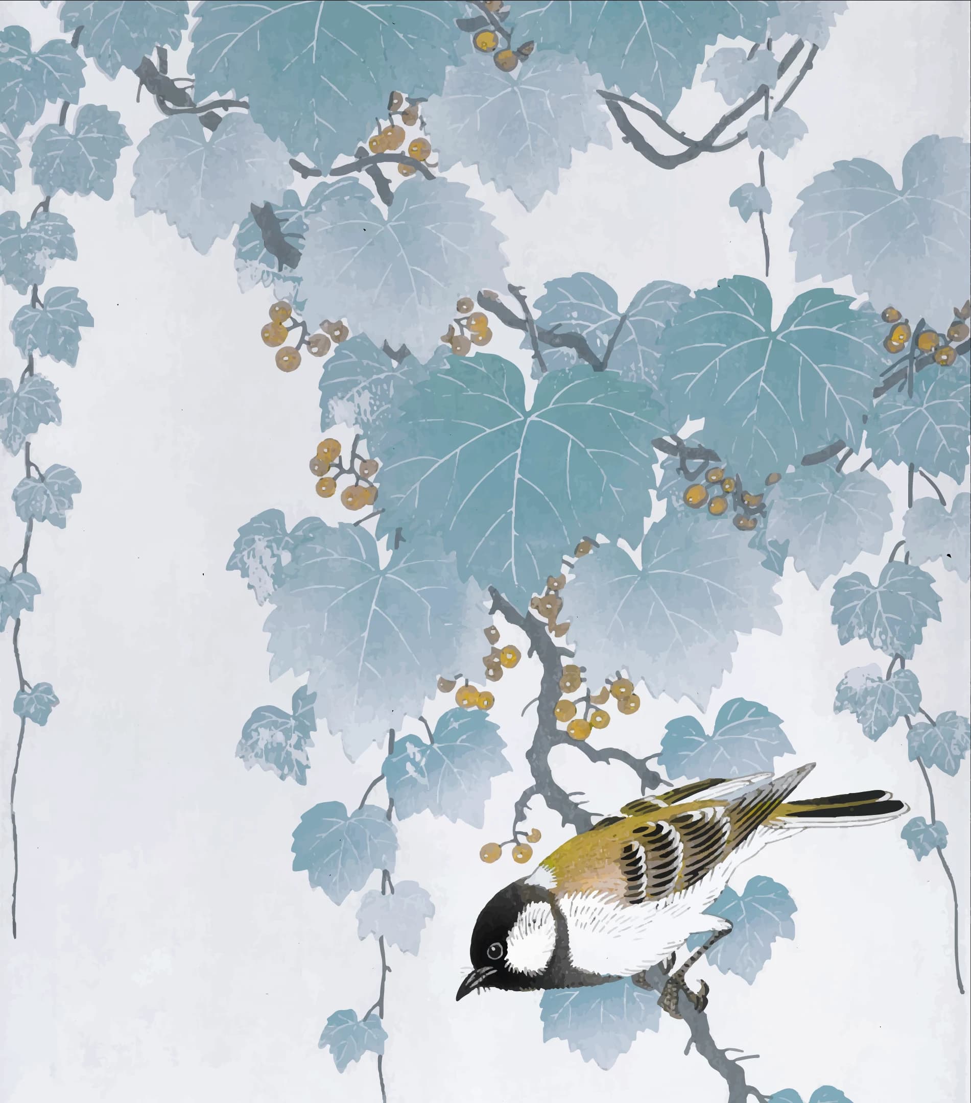Koolmees op Paulownia Tak – Ohara Koson