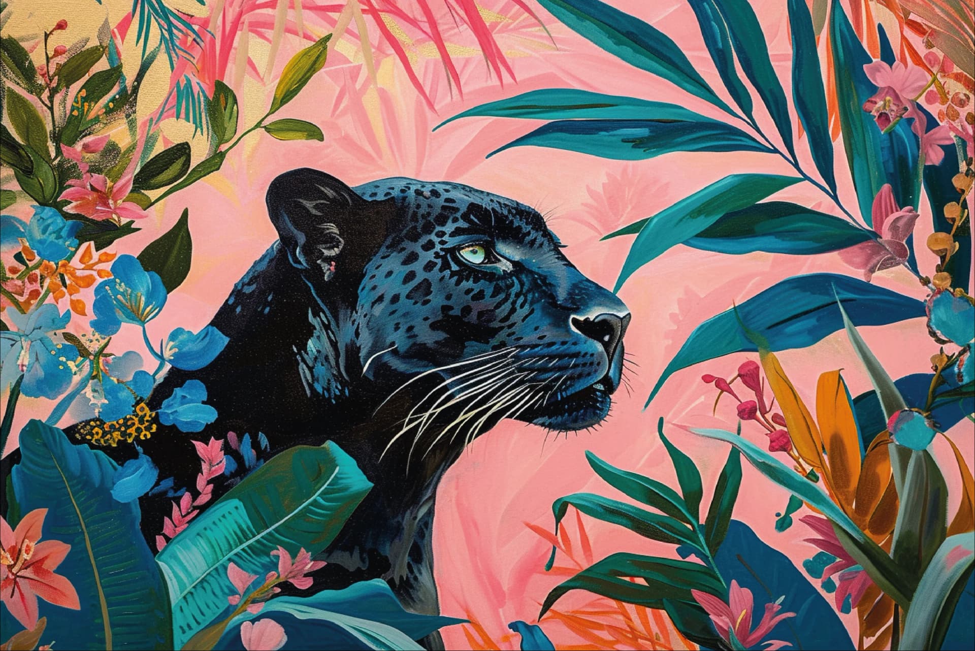 Luipaard in Jungle Bloemen