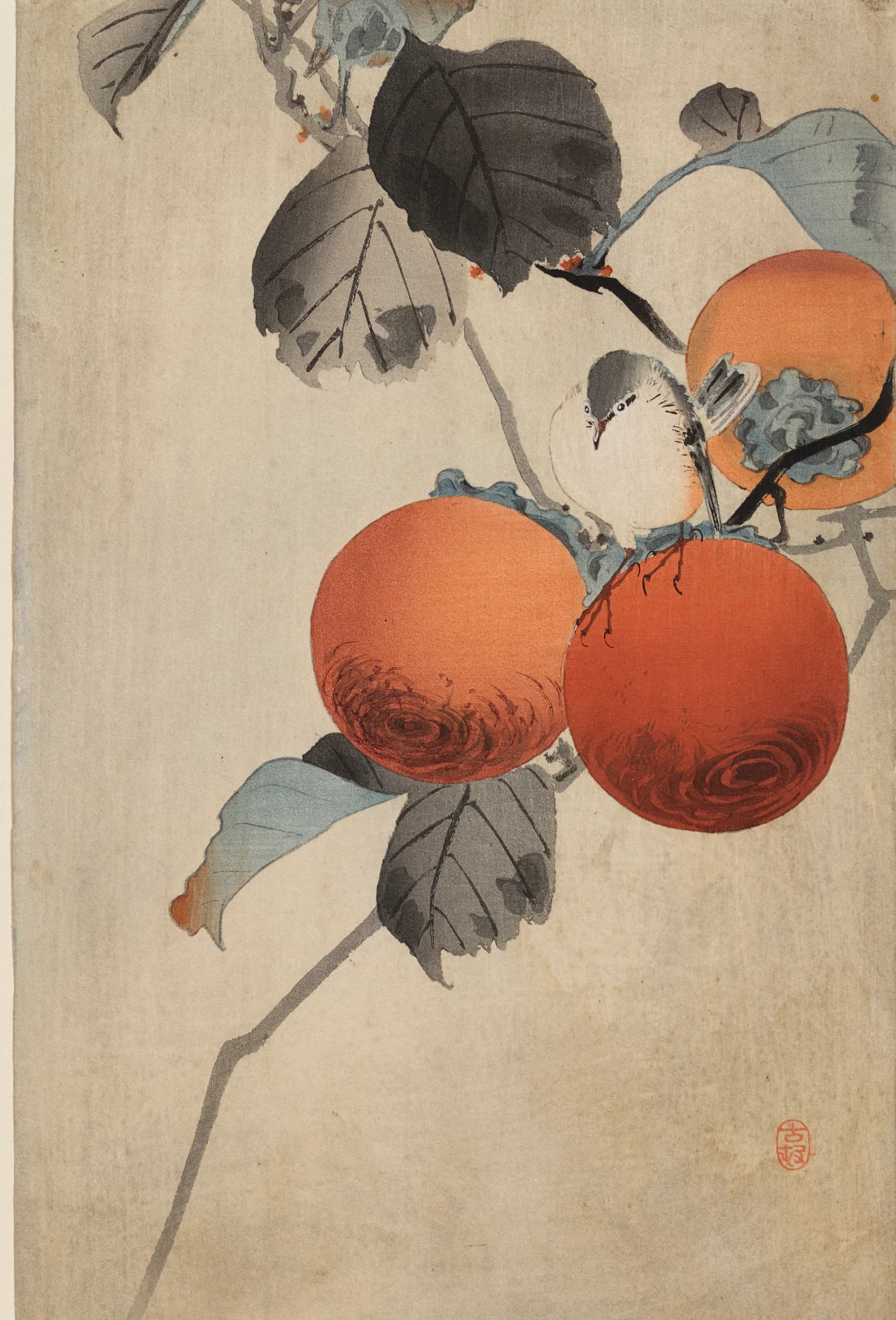 Nuthatcher atop Persimmons – Ohara Koson