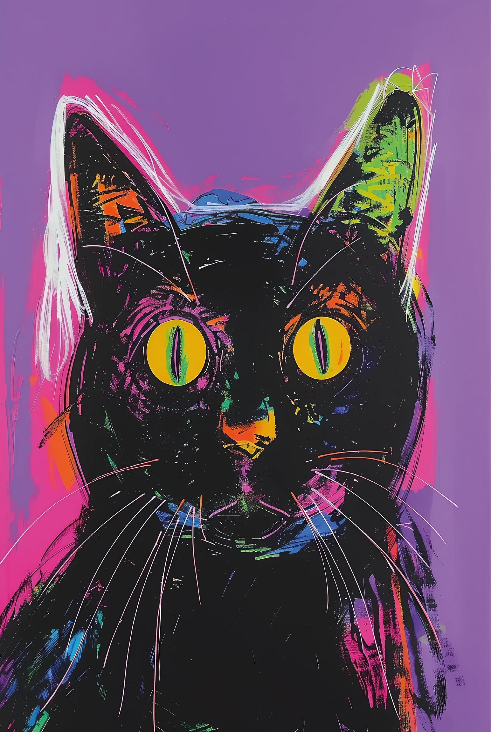 Zwarte Kat in Kleurrijke Stijl