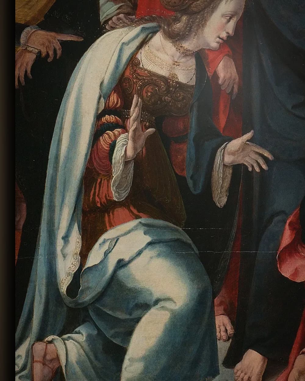 Materiaal en afwerking van Middenpaneel van een triptiek met de opwekking van Lazarus in het wisselframe