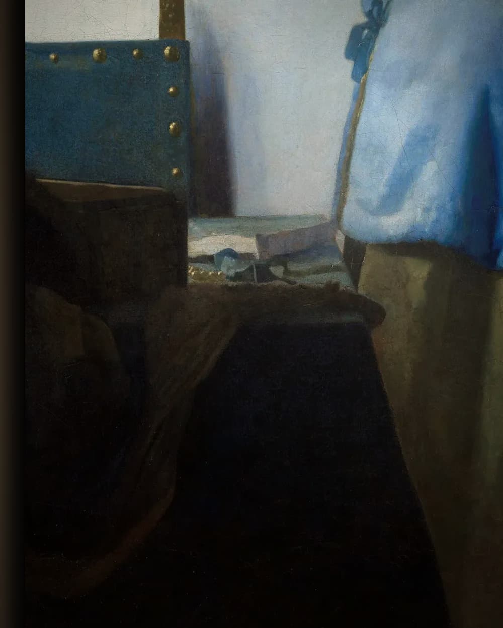 Materiaal en afwerking van Brieflezende Vrouw in het Blauw in het wisselframe