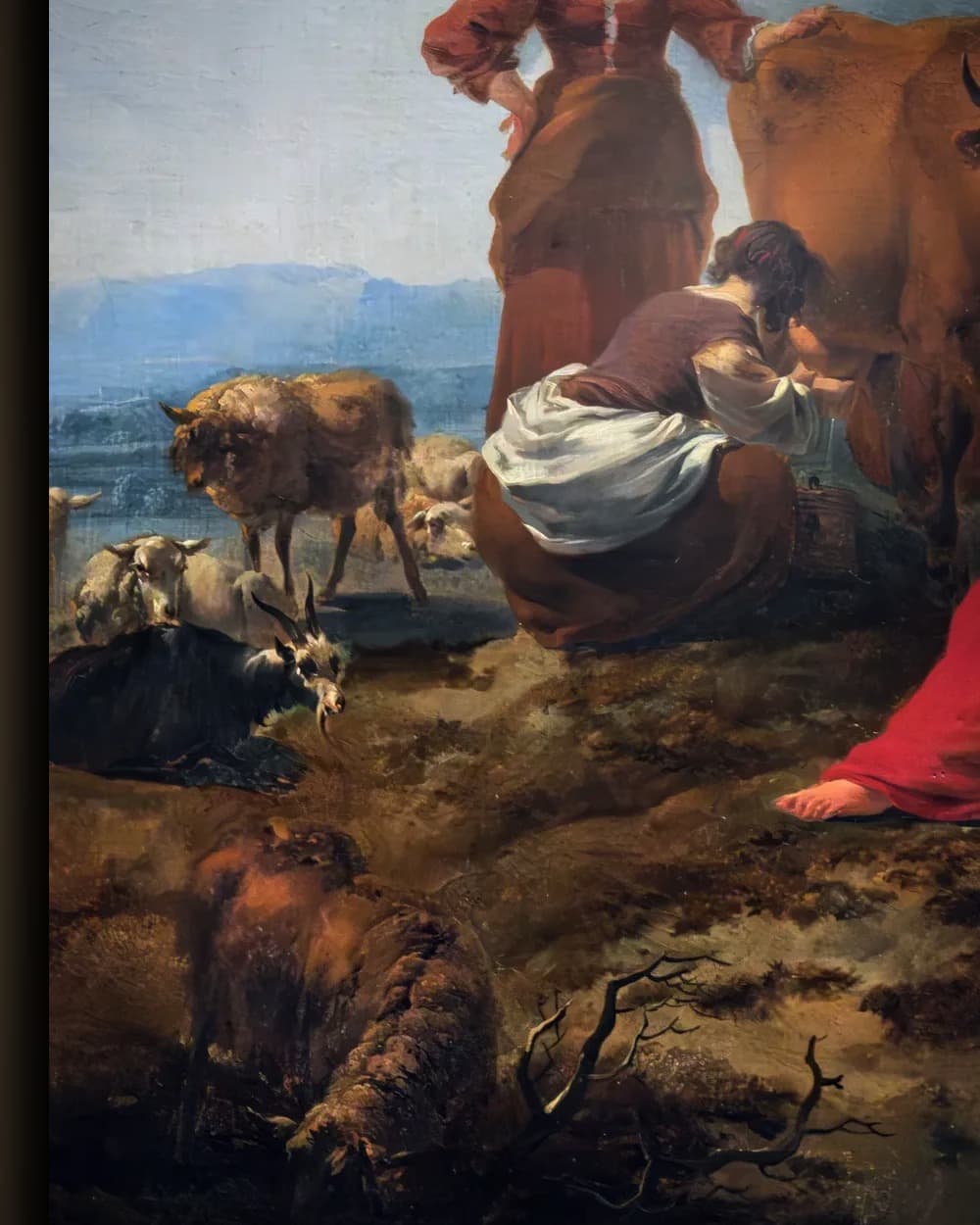 Materiaal en afwerking van Pastorale scène met herders en vee in het wisselframe