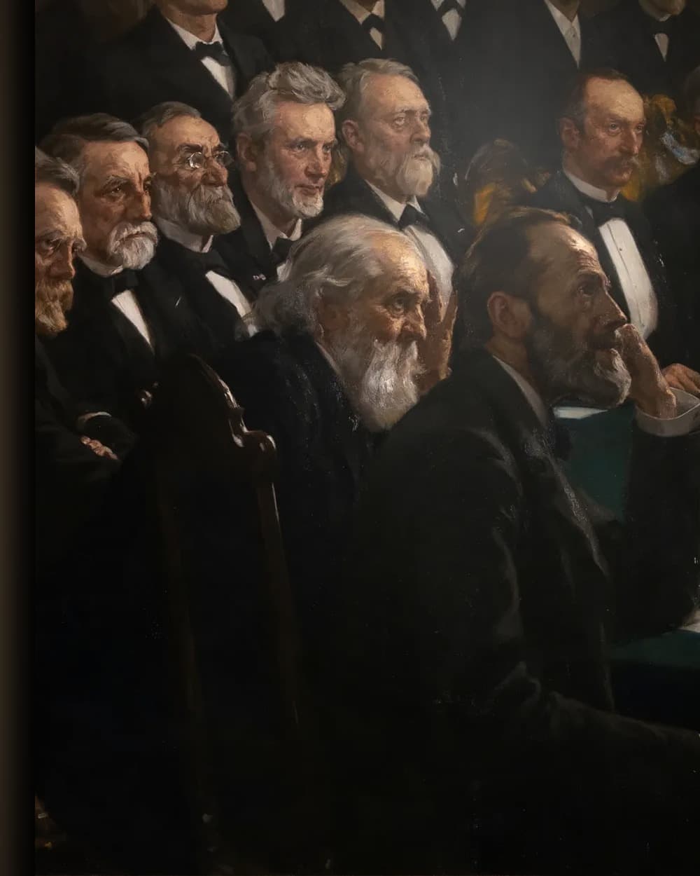 Materiaal en afwerking van Een bijeenkomst van het Wetenschappelijk Genootschap in het wisselframe