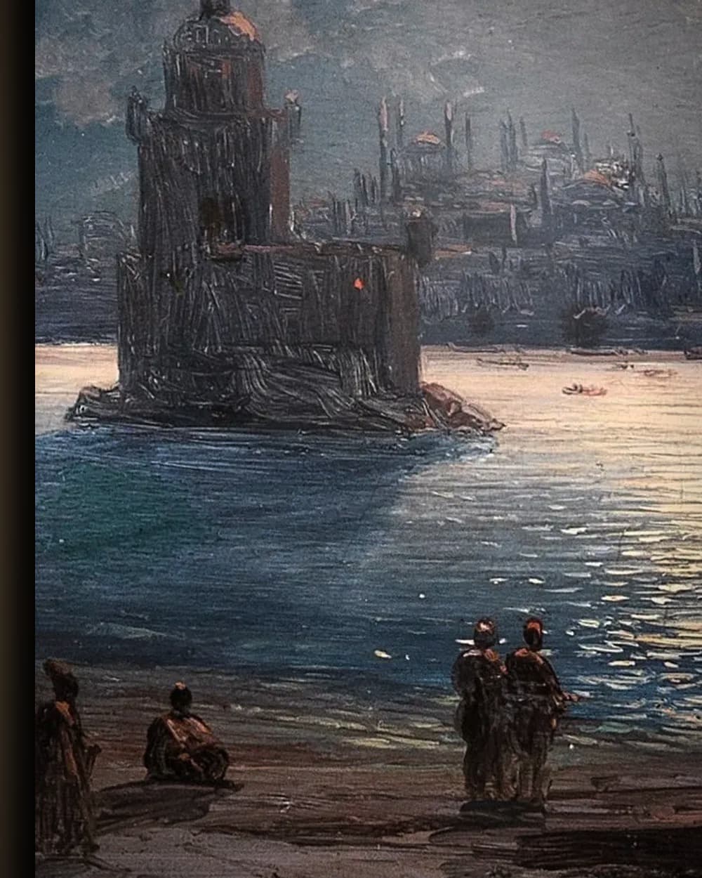 Materiaal en afwerking van Gezicht op de Bosporus met de Hagia Sophia bij maanlicht in het wisselframe
