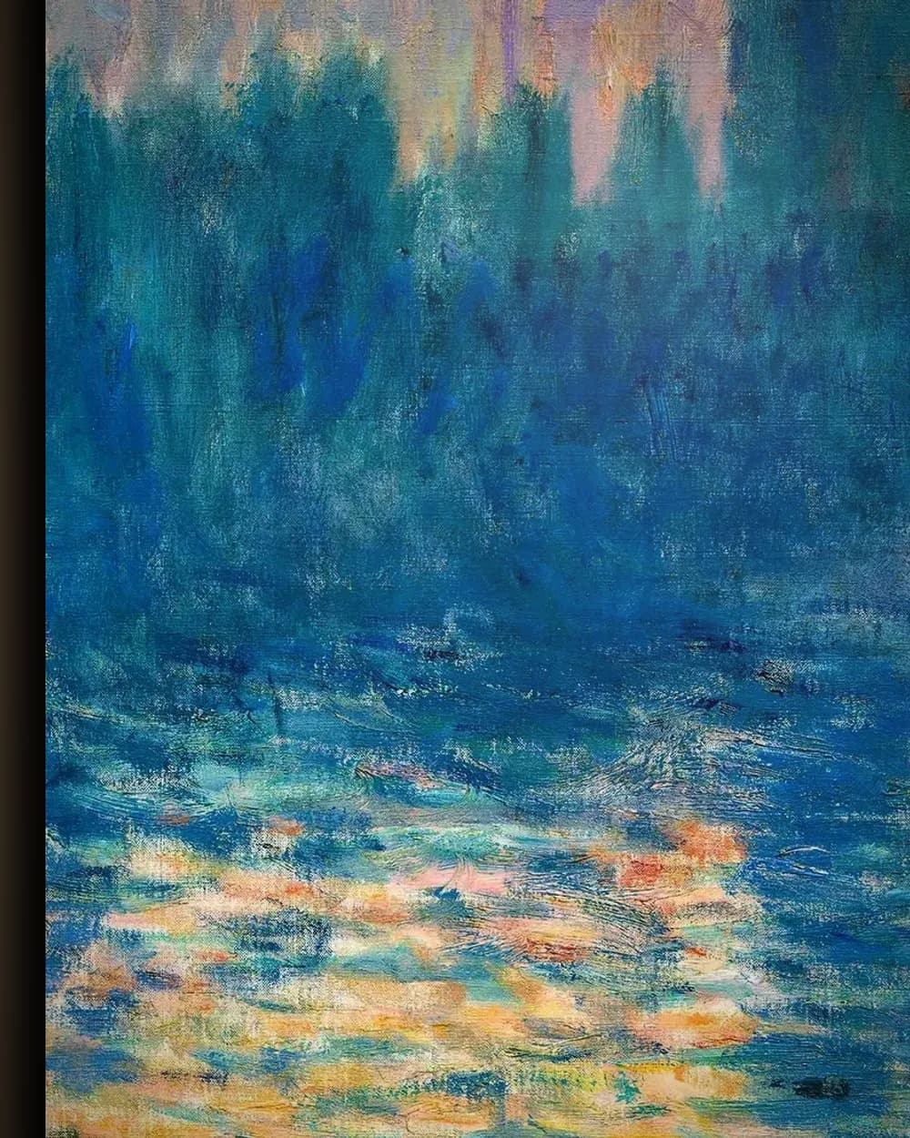 Materiaal en afwerking van Het parlement van Londen, zonsondergang (1903) in het wisselframe