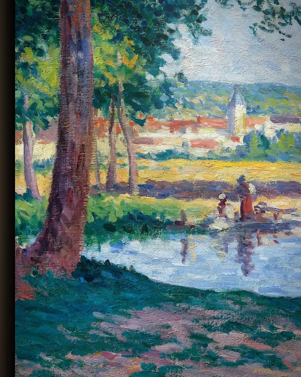 Materiaal en afwerking van Wassende vrouwen aan de rivier in het wisselframe