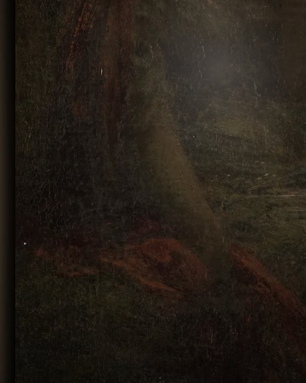 Materiaal en afwerking van Jonge vrouw onder een boom bij zonsondergang, ook wel Herfst genoemd in het wisselframe