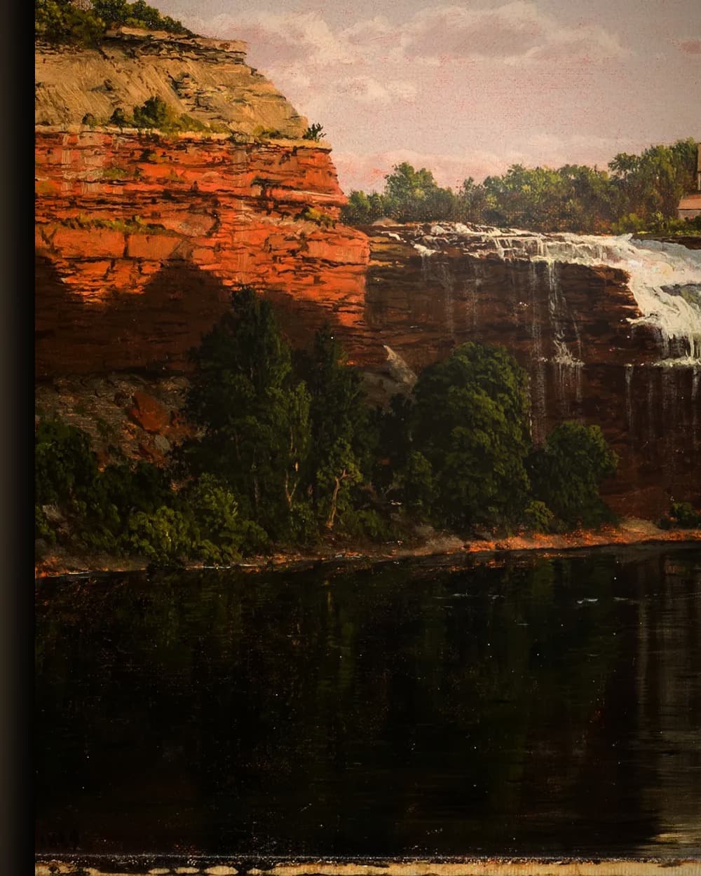 Materiaal en afwerking van Rustige waterval met visser in het wisselframe