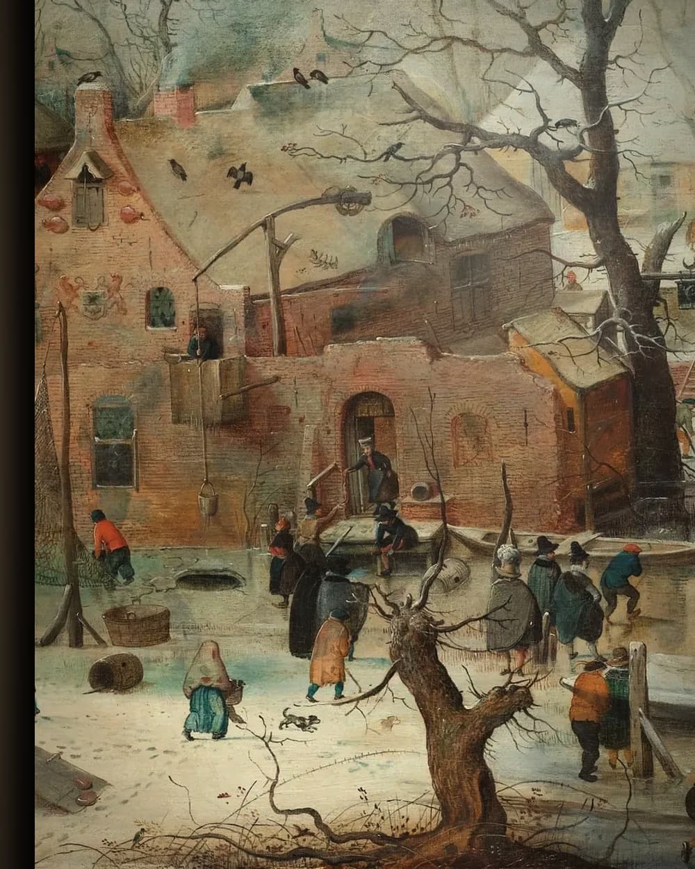 Materiaal en afwerking van Winterlandschap met schaatsers in het wisselframe
