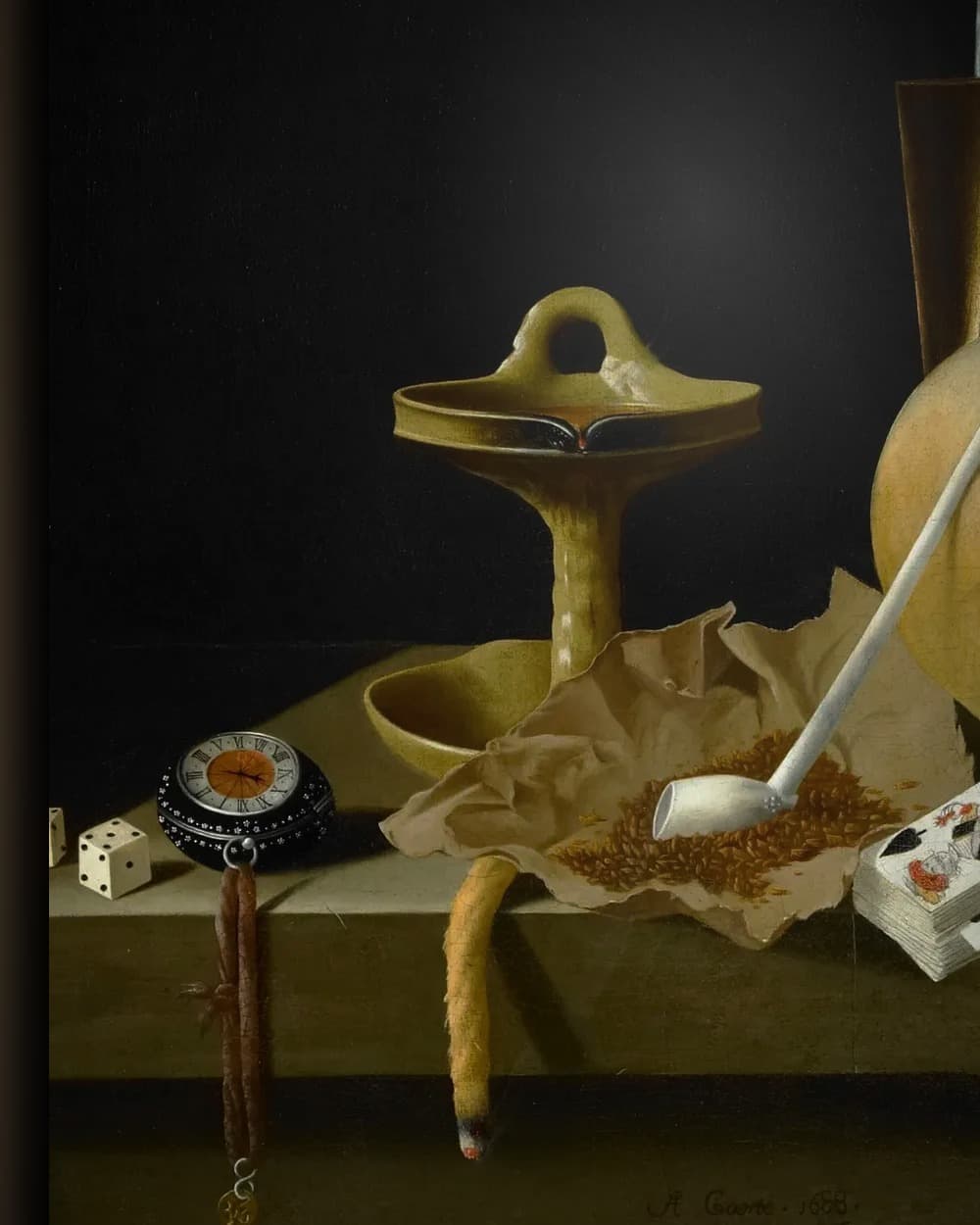 Materiaal en afwerking van Vanitasstilleven in een nis in het wisselframe